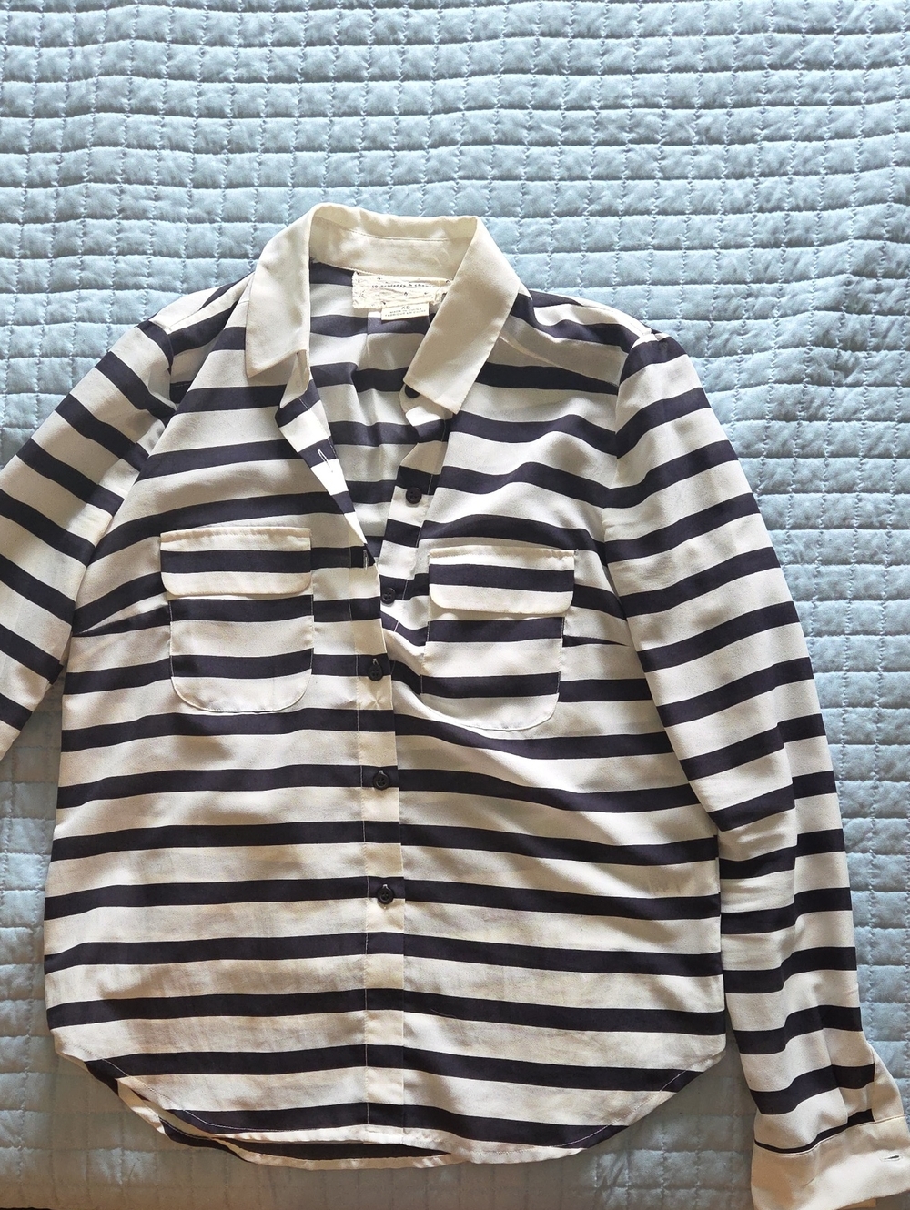 Striped Button-Up Blouse in Black and White